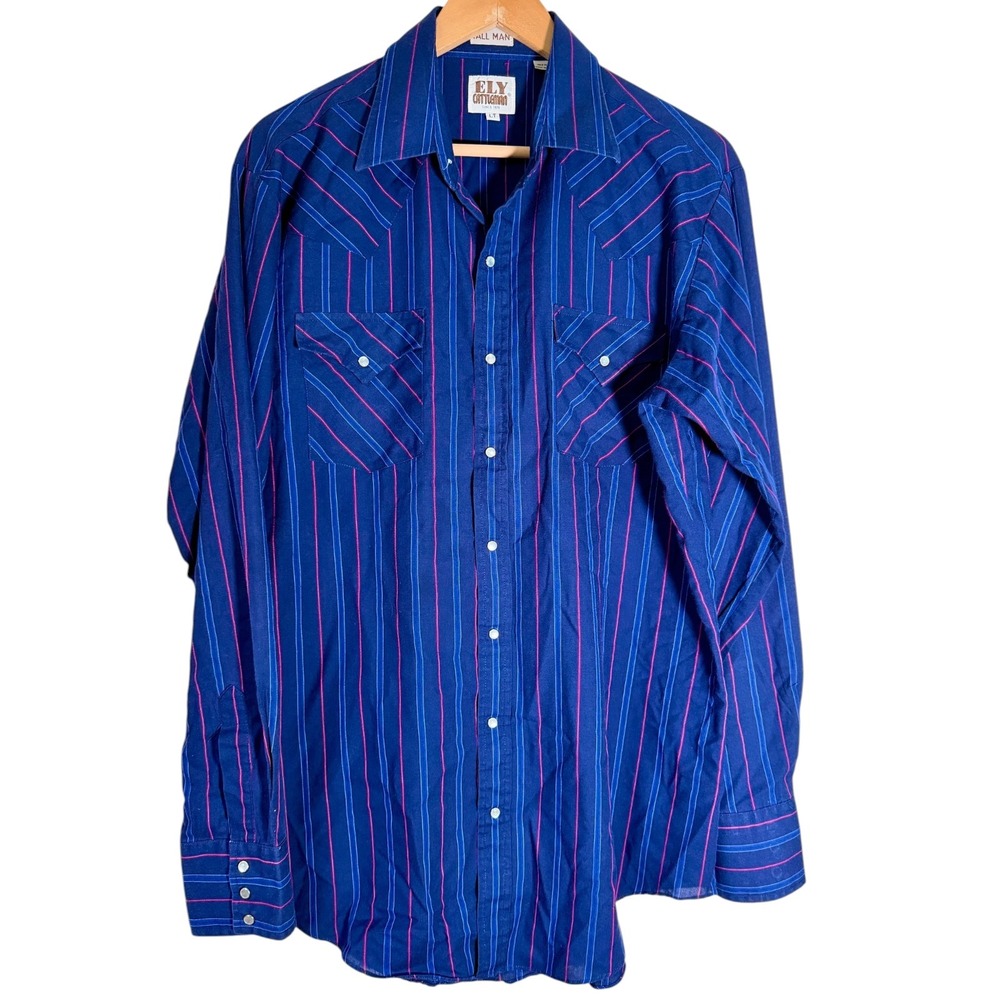 Ely Cattleman Men's Long Sleeve Stripe Pearl Snap Western Shirt Blue Large Tall